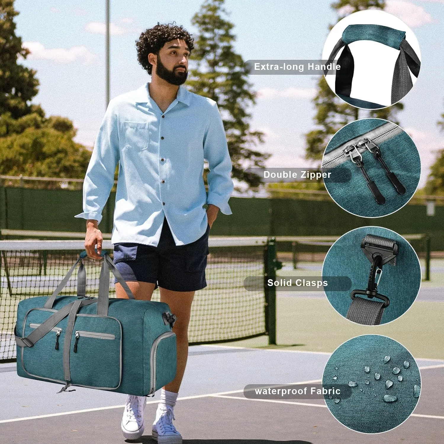 Dimayar 40L Travel Duffle Bag for Men Women - Foldable Duffel Bag with Shoes Compartment - Overnight Bags Waterproof & Tear Resistant(Green)