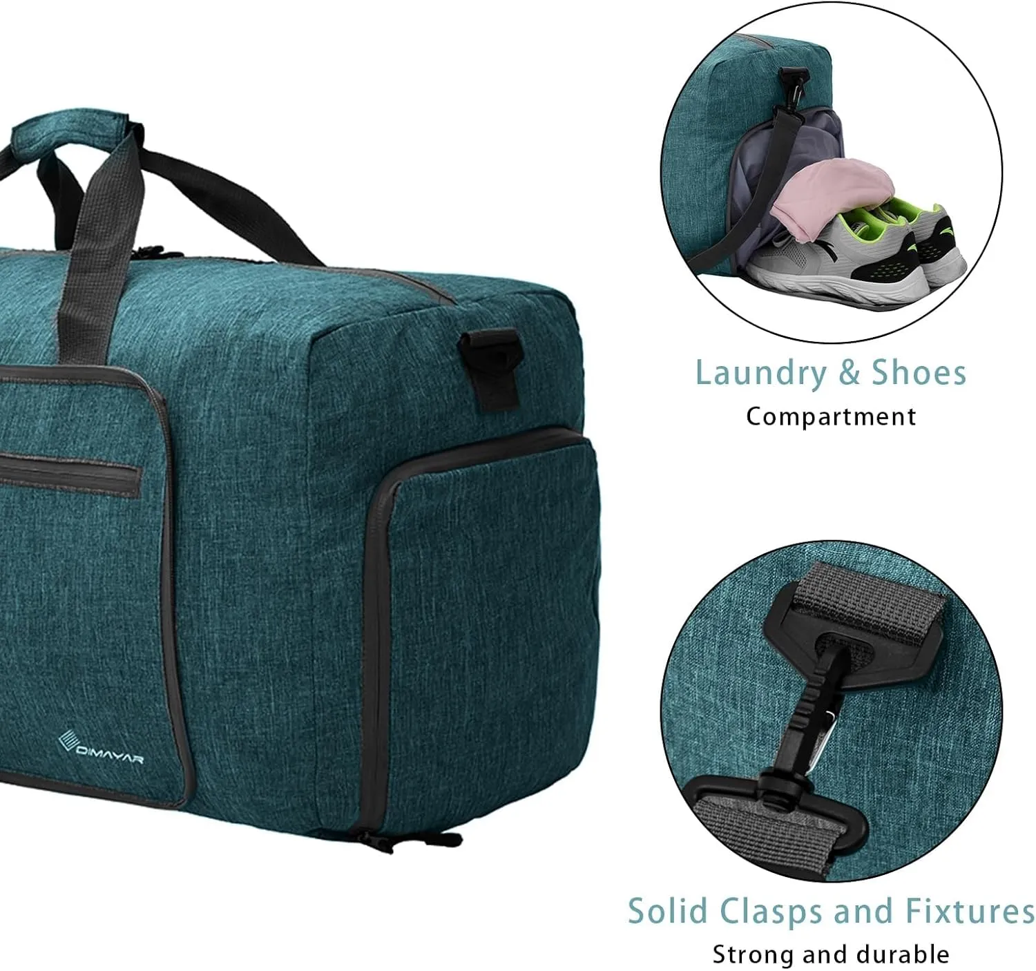 Dimayar 40L Travel Duffle Bag for Men Women - Foldable Duffel Bag with Shoes Compartment - Overnight Bags Waterproof & Tear Resistant(Green)
