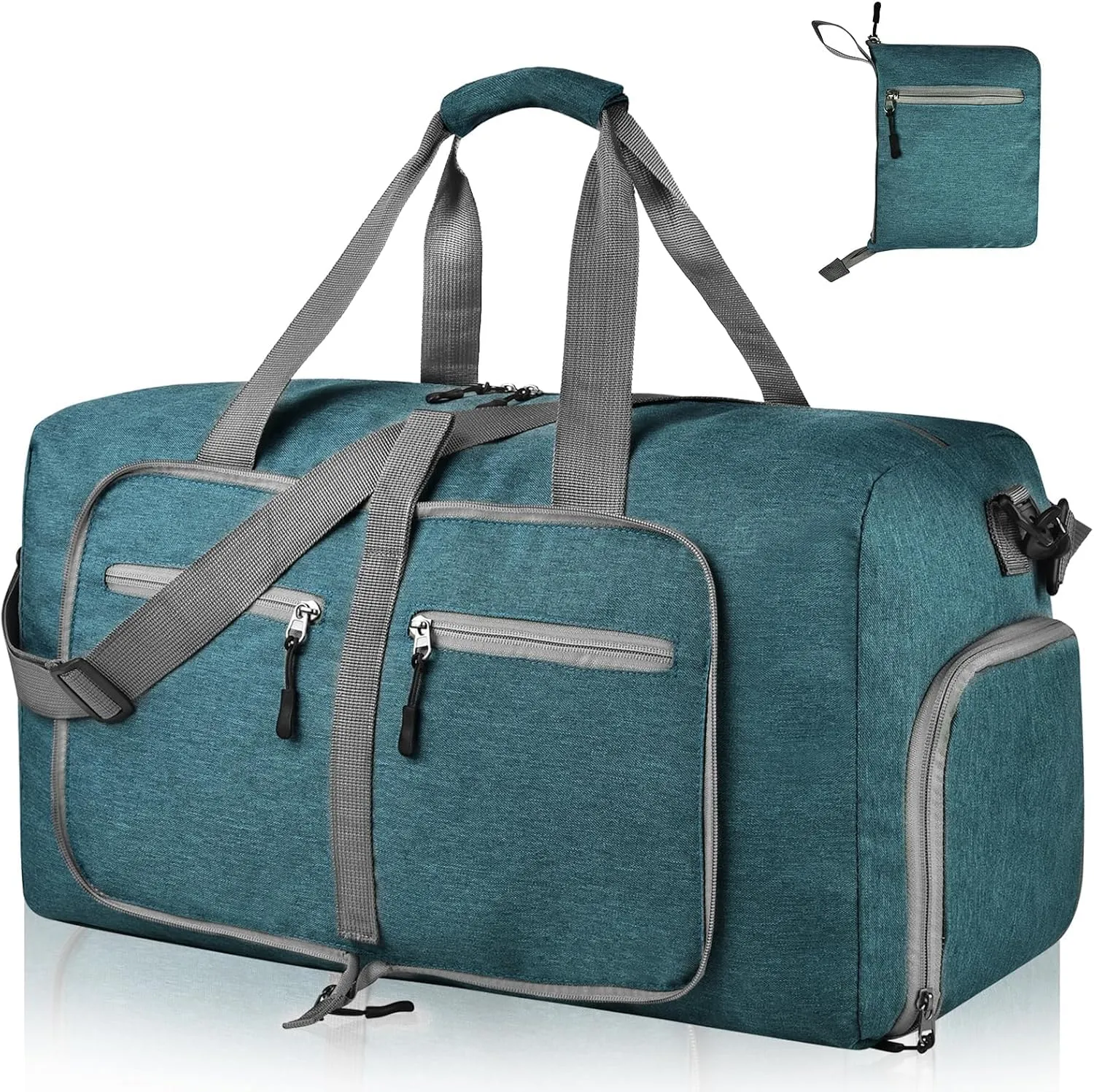 Dimayar 40L Travel Duffle Bag for Men Women - Foldable Duffel Bag with Shoes Compartment - Overnight Bags Waterproof & Tear Resistant(Green)