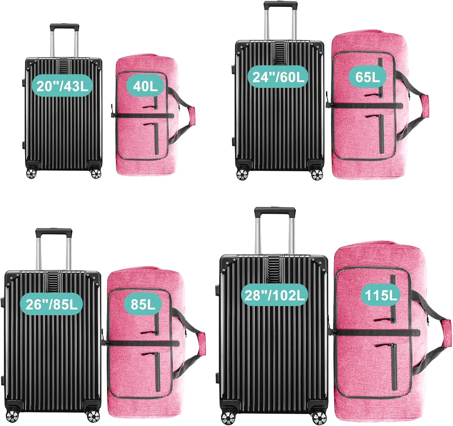 Dimayar 65L Travel Duffle Bag for Men Women - Foldable Duffel Bag with Shoes Compartment - Overnight Bags Waterproof & Tear Resistant(Pink)