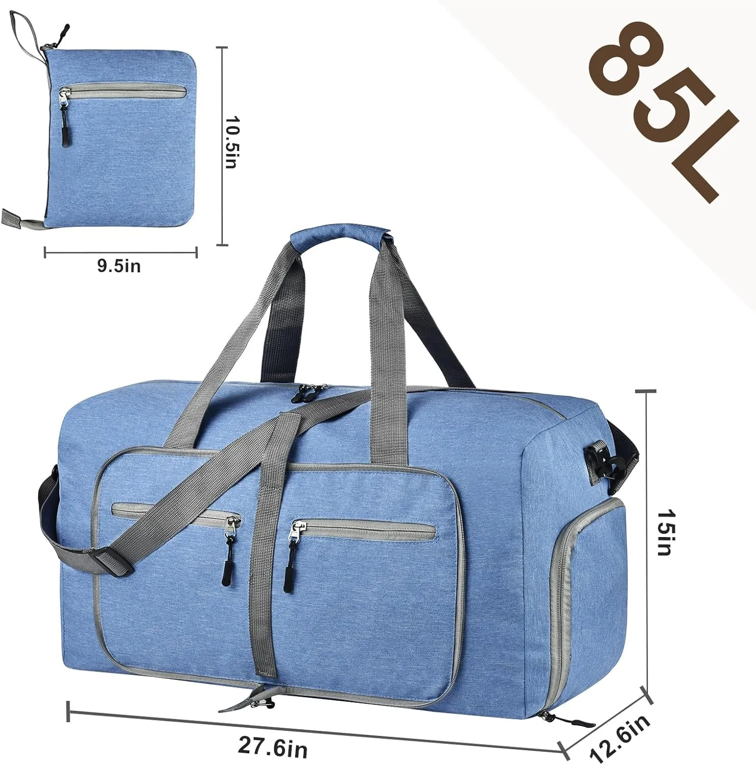 Dimayar 85L Travel Duffle Bag - Foldable Duffel Bag with Shoes Compartment - Overnight Bags Waterproof & Tear Resistant(Blue)