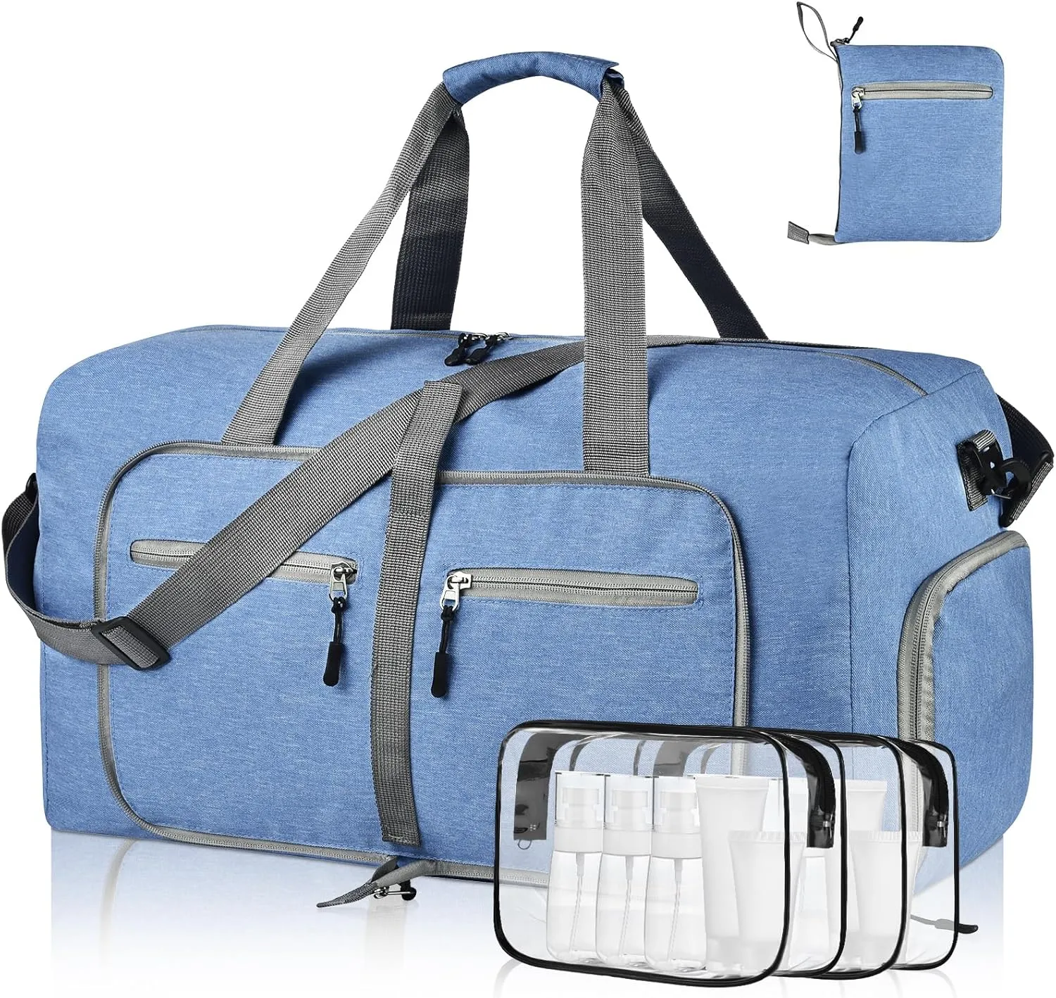 Dimayar 85L Travel Duffle Bag - Foldable Duffel Bag with Shoes Compartment - Overnight Bags Waterproof & Tear Resistant(Blue)