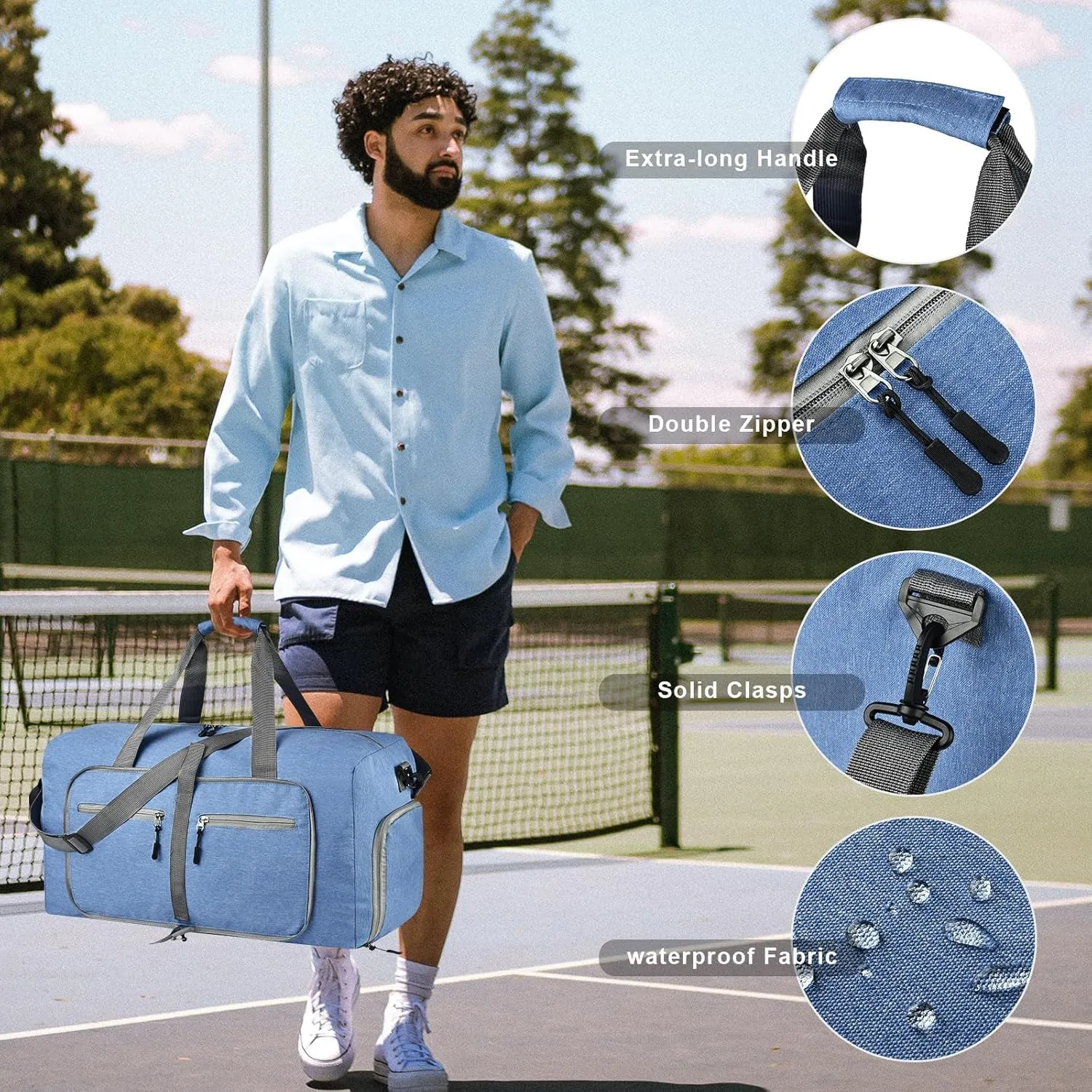 Dimayar 85L Travel Duffle Bag - Foldable Duffel Bag with Shoes Compartment - Overnight Bags Waterproof & Tear Resistant(Blue)
