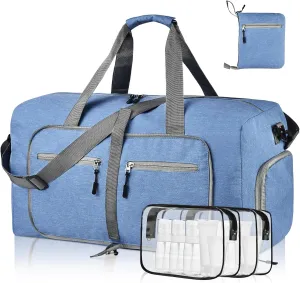 Dimayar 85L Travel Duffle Bag - Foldable Duffel Bag with Shoes Compartment - Overnight Bags Waterproof & Tear Resistant(Blue)