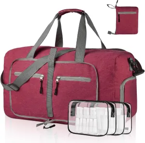 Dimayar 85L Travel Duffle Bag - Foldable Duffel Bag with Shoes Compartment - Overnight Bags Waterproof & Tear Resistant(Red)