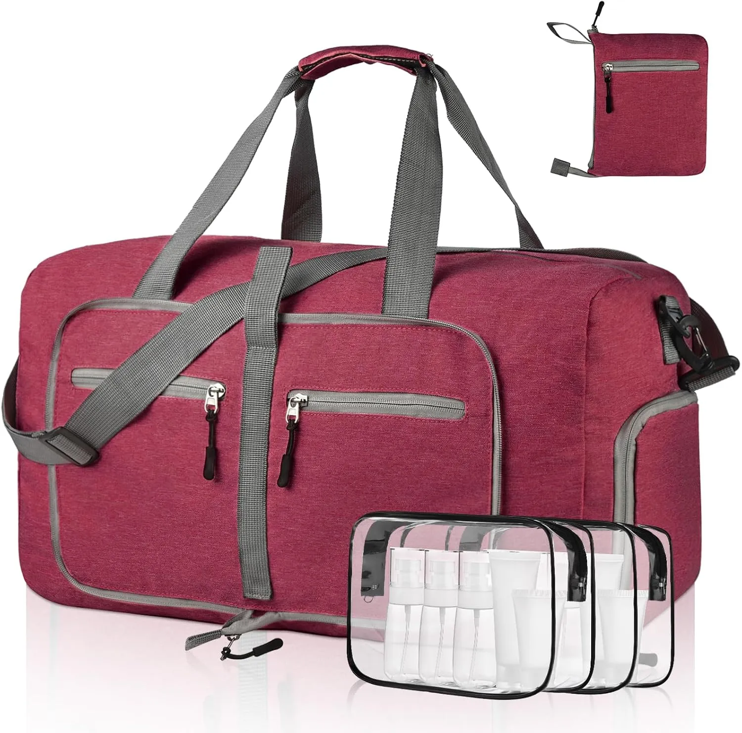 Dimayar 85L Travel Duffle Bag - Foldable Duffel Bag with Shoes Compartment - Overnight Bags Waterproof & Tear Resistant(Red)