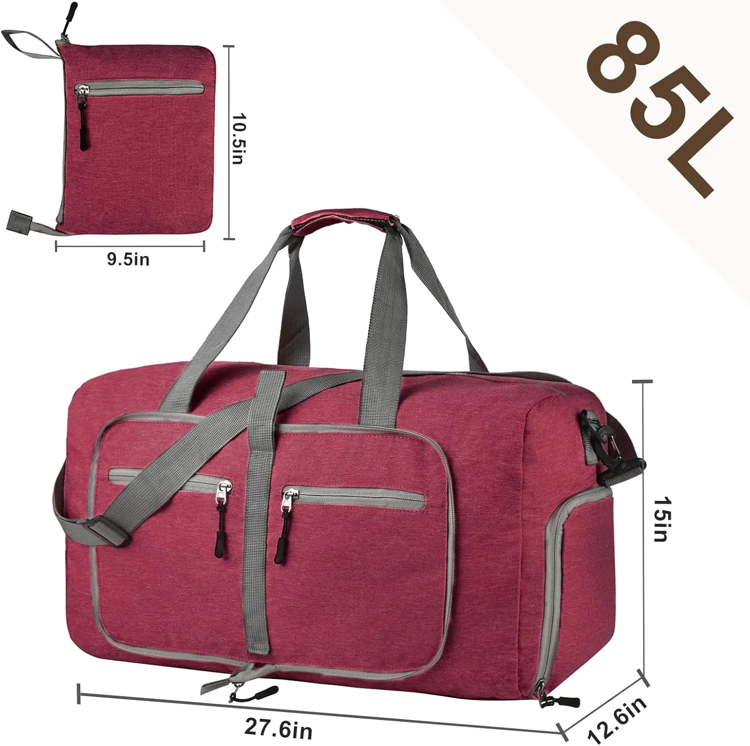 Dimayar 85L Travel Duffle Bag - Foldable Duffel Bag with Shoes Compartment - Overnight Bags Waterproof & Tear Resistant(Red)