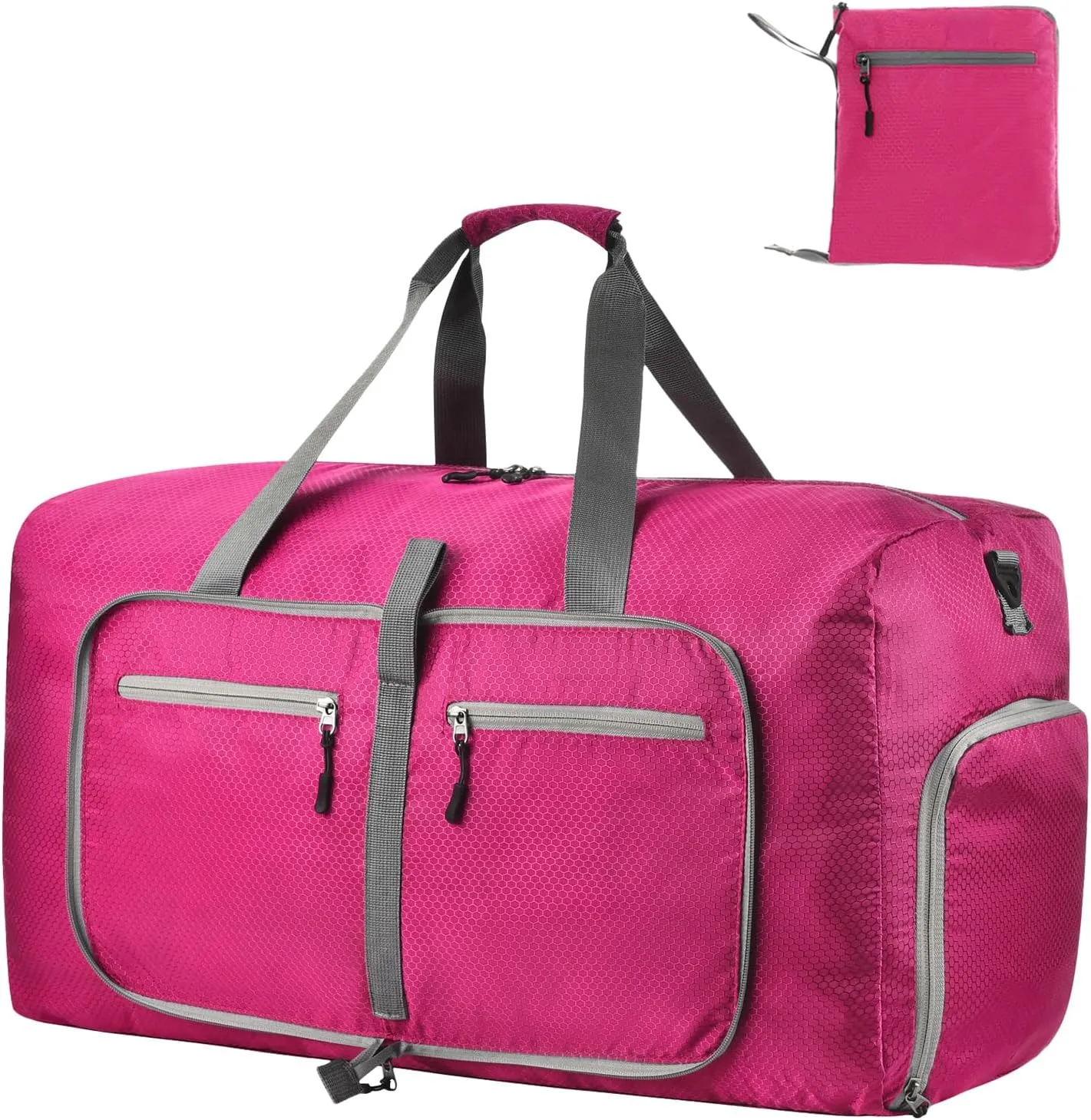 Dimayar Travel Duffle Bag for Men Women - Foldable Duffel Bag with Shoes Compartment - Overnight Bags Waterproof & Tear Resistant(40L,Fuchsine)
