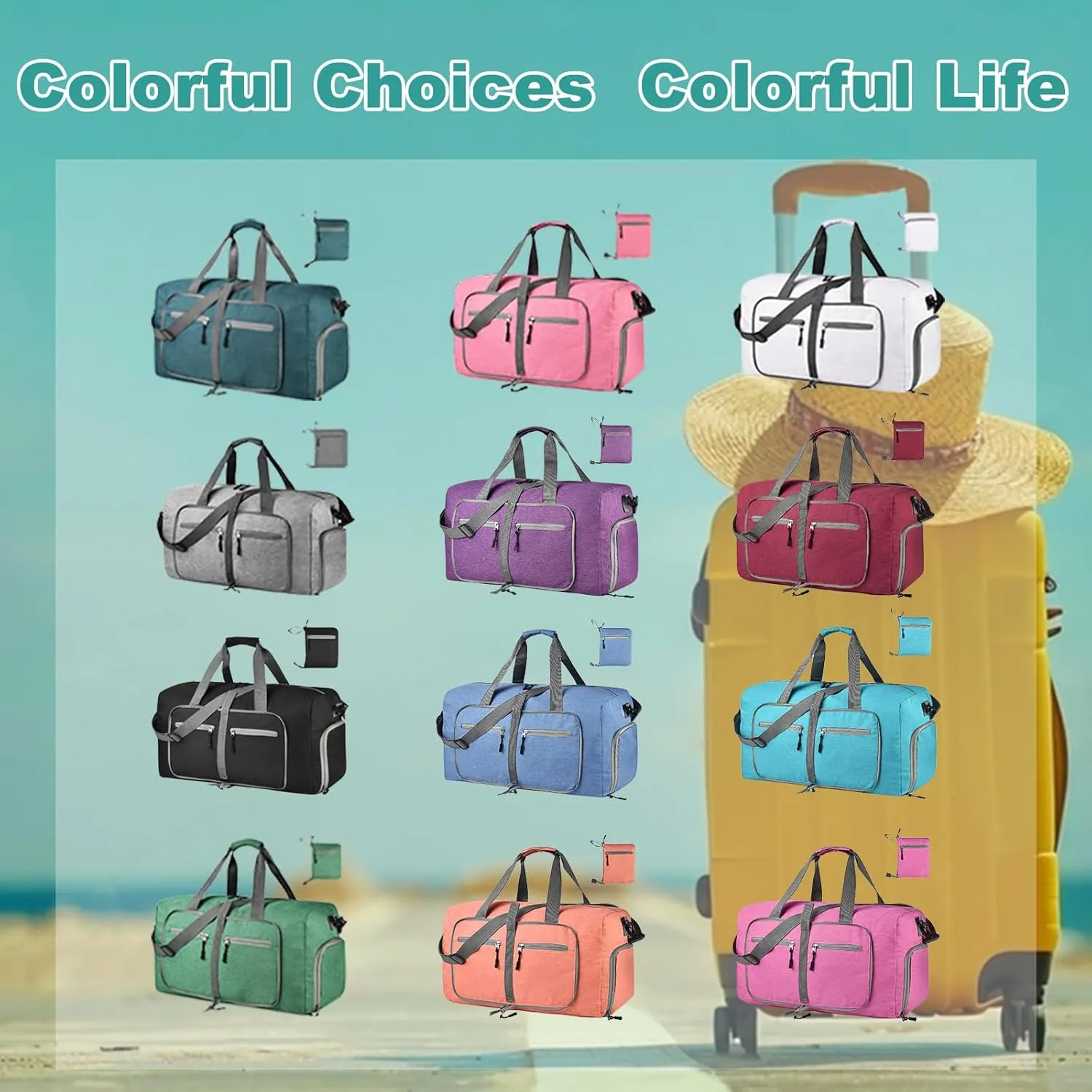 Dimayar Travel Duffle Bag for Men Women - Foldable Duffel Bag with Shoes Compartment - Overnight Bags Waterproof & Tear Resistant(40L,Fuchsine)