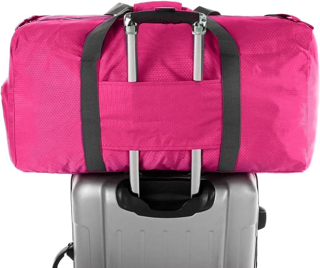 Dimayar Travel Duffle Bag for Men Women - Foldable Duffel Bag with Shoes Compartment - Overnight Bags Waterproof & Tear Resistant(40L,Fuchsine)