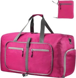 Dimayar Travel Duffle Bag for Men Women - Foldable Duffel Bag with Shoes Compartment - Overnight Bags Waterproof & Tear Resistant(40L,Fuchsine)