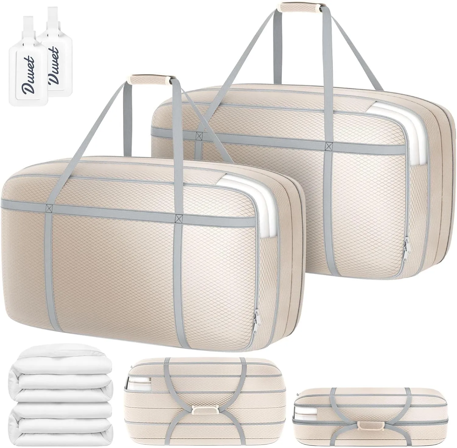 DIMJ Compression Moving Bags - Extra Large Heavy Duty Comforter Storage Bag with Window, Packing Totes With Strong Handles & Zipper, Space Saving Box Containers For Blanket, Clothes, Bedding, 2 Pack