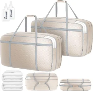 DIMJ Compression Moving Bags - Extra Large Heavy Duty Comforter Storage Bag with Window, Packing Totes With Strong Handles & Zipper, Space Saving Box Containers For Blanket, Clothes, Bedding, 2 Pack