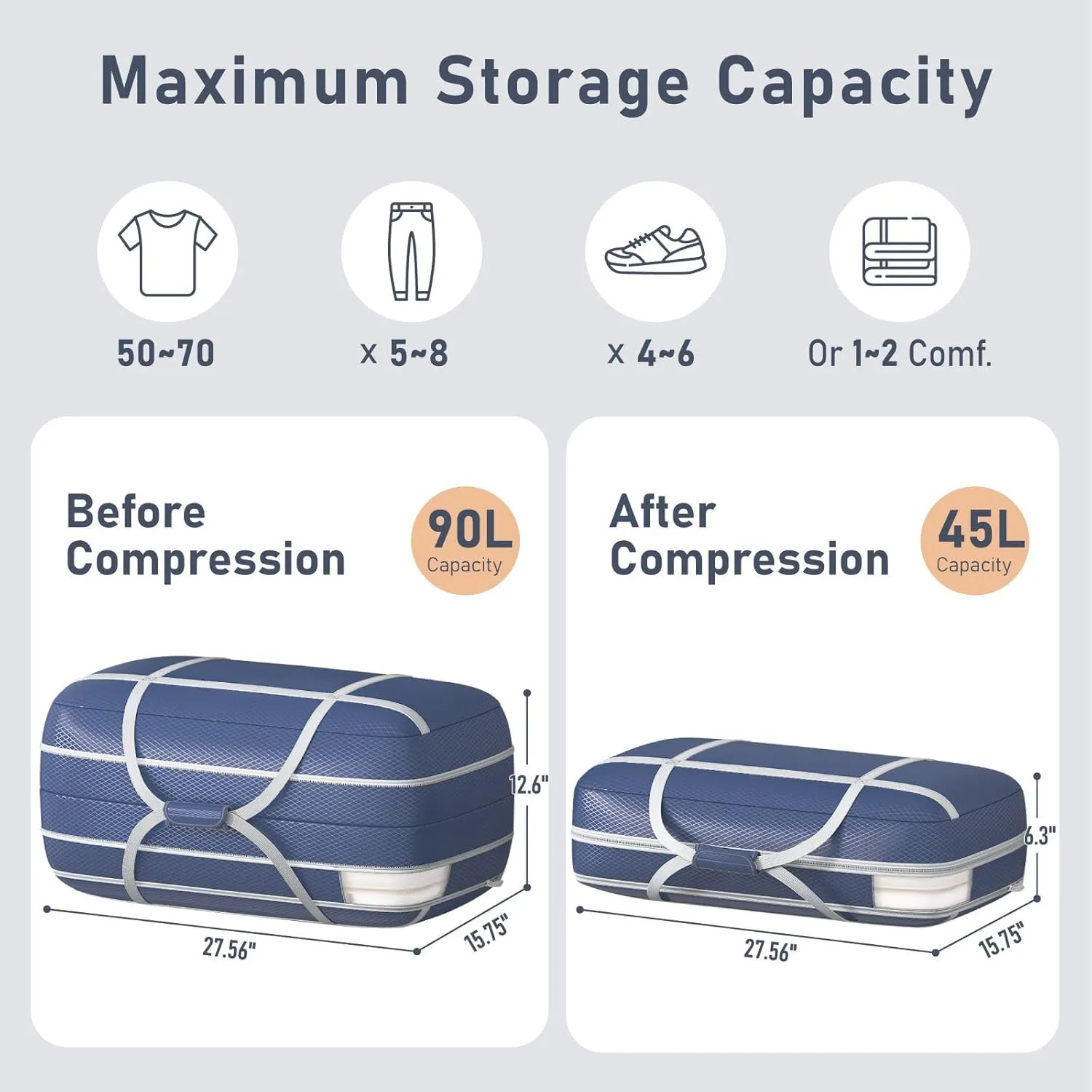 DIMJ Compression Moving Bags - Extra Large Heavy Duty Comforter Storage Bag with Window, Packing Totes With Strong Handles & Zipper, Space Saving Box Containers For Blanket, Clothes, Bedding, 2 Pack