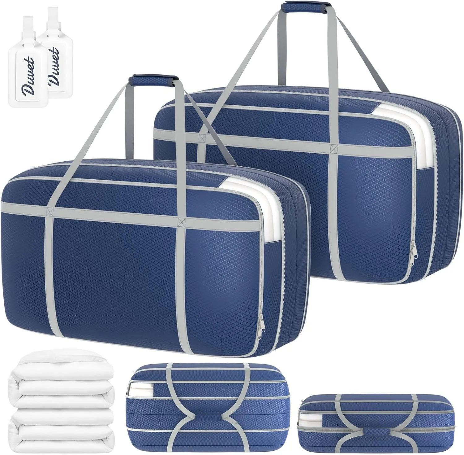 DIMJ Compression Moving Bags - Extra Large Heavy Duty Comforter Storage Bag with Window, Packing Totes With Strong Handles & Zipper, Space Saving Box Containers For Blanket, Clothes, Bedding, 2 Pack