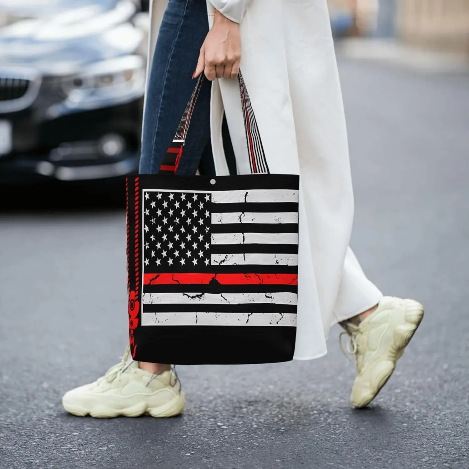Dirt Bike Racing Motocross Race American Flag Canvas Totes Bag Shoulder Bags Shopping Crossbody 13.8 X 15.4 inch