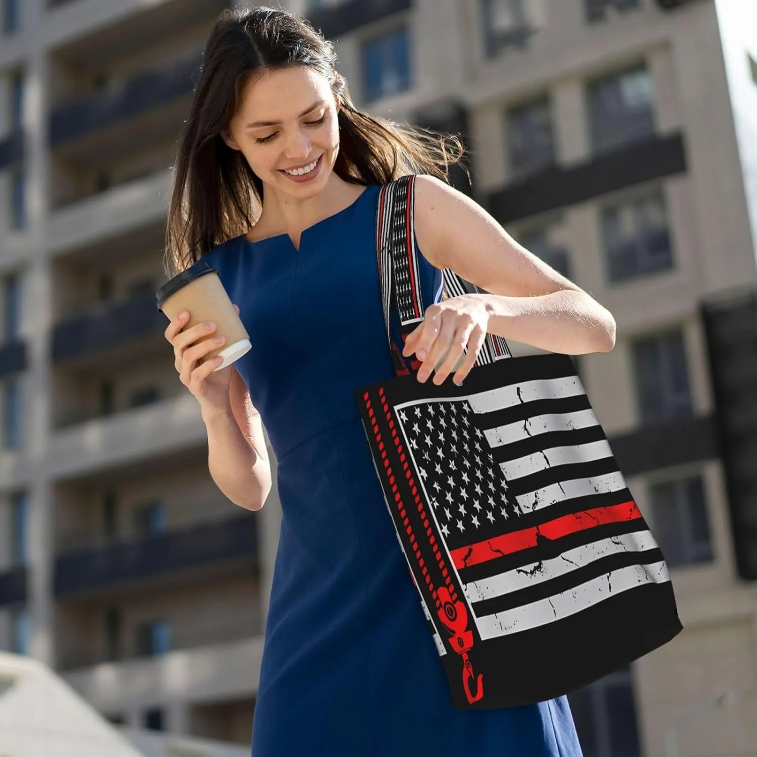 Dirt Bike Racing Motocross Race American Flag Canvas Totes Bag Shoulder Bags Shopping Crossbody 13.8 X 15.4 inch