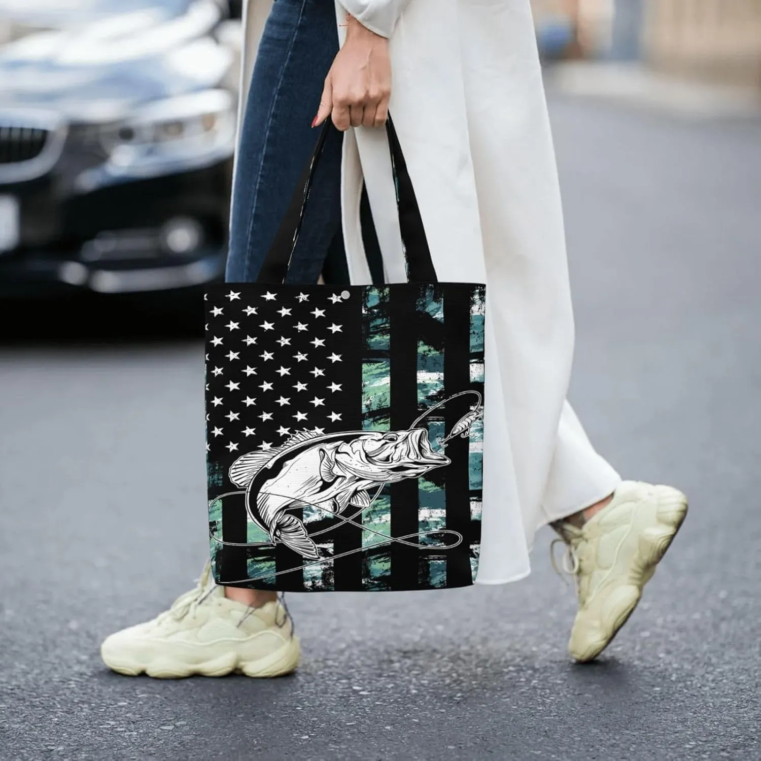Dirt Bike Racing Motocross Race American Flag Canvas Totes Bag Shoulder Bags Shopping Crossbody 13.8 X 15.4 inch