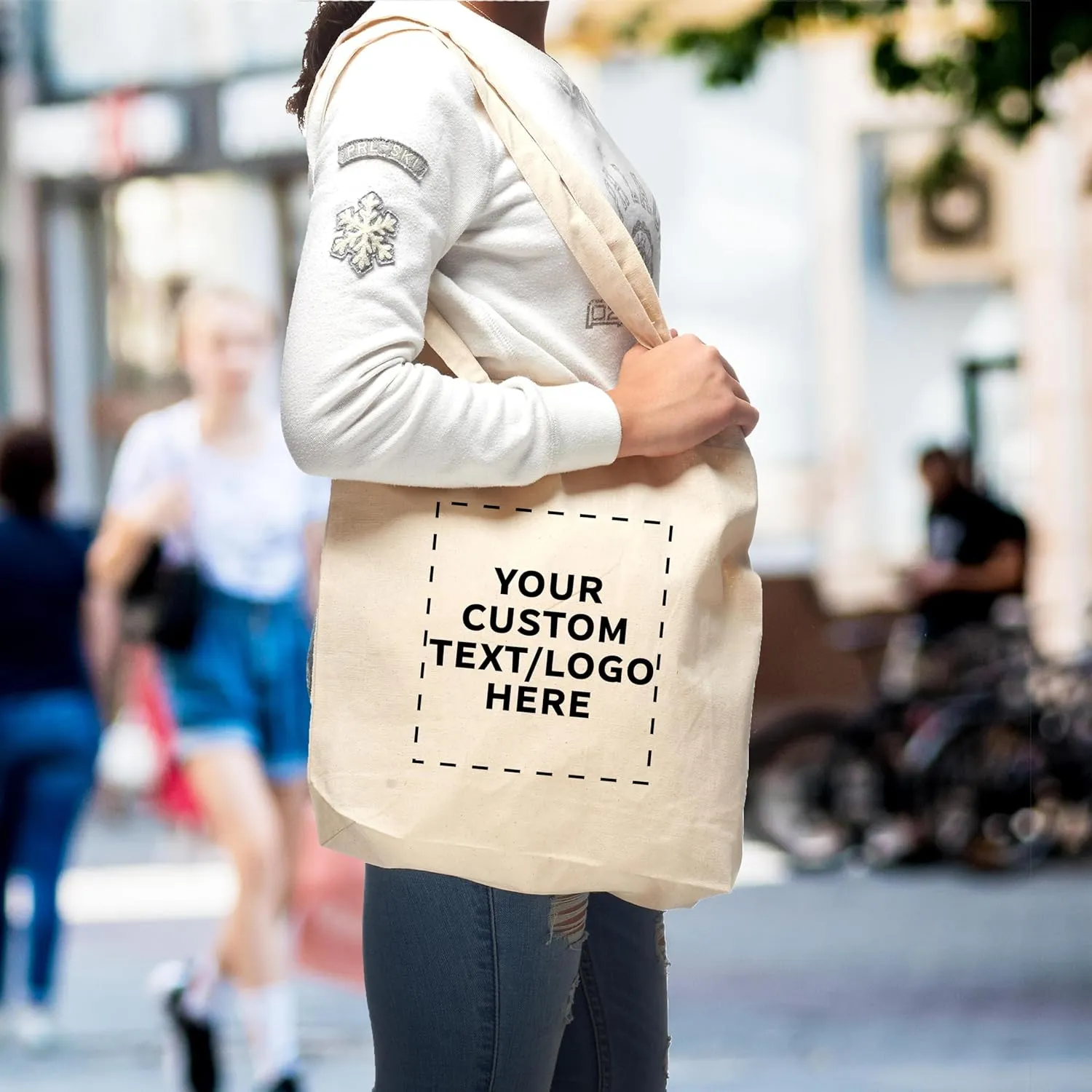 DISCOUNT PROMOS Custom Cotton Tote Bags (Set of 10) - Personalized, Reusable & Eco-Friendly - Perfect for Grocery, Promotions, Branding - Natural Color, 13.5"X14.25", 5 OZ Cotton