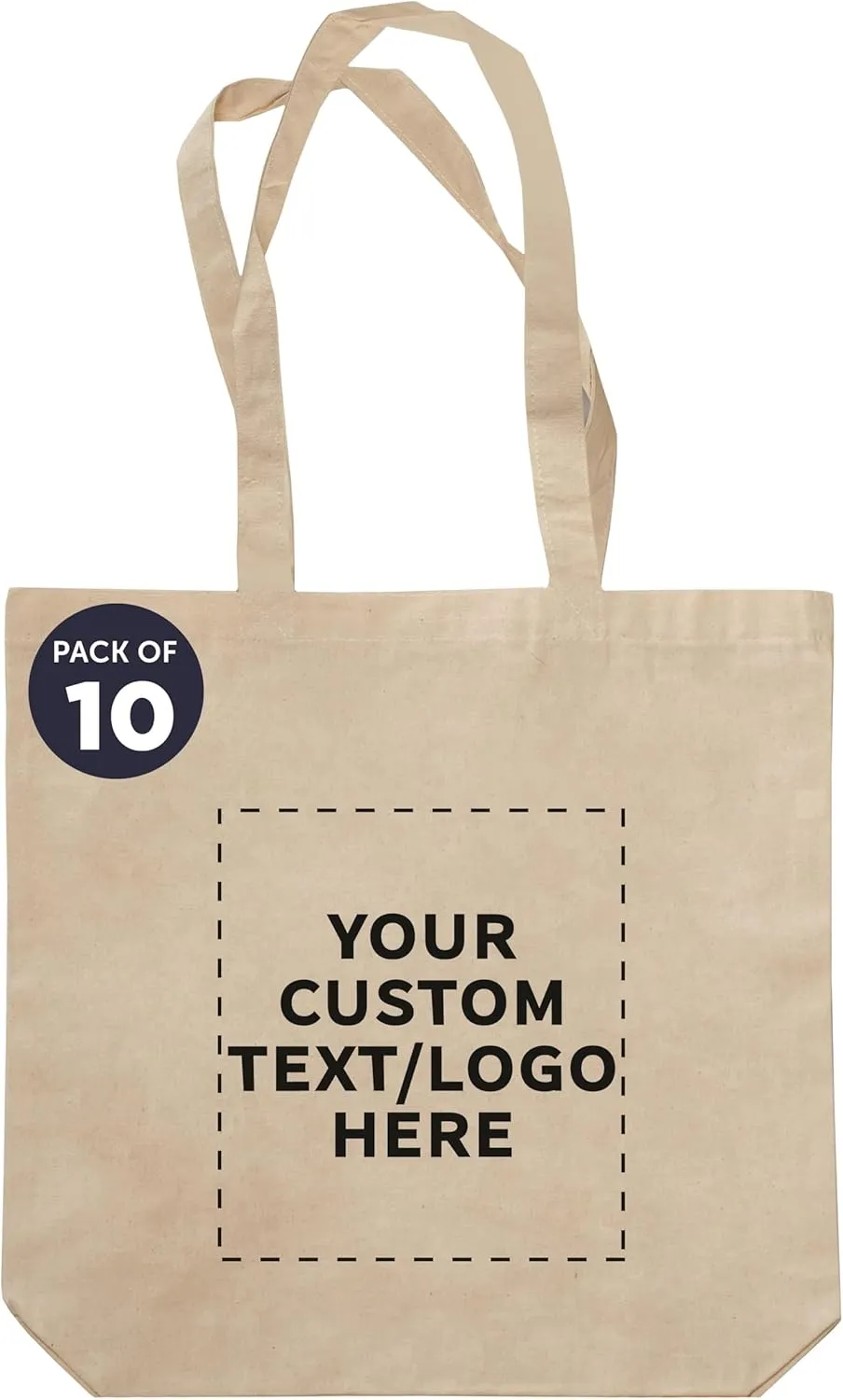 DISCOUNT PROMOS Custom Cotton Tote Bags (Set of 10) - Personalized, Reusable & Eco-Friendly - Perfect for Grocery, Promotions, Branding - Natural Color, 13.5"X14.25", 5 OZ Cotton