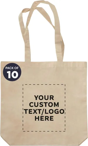 DISCOUNT PROMOS Custom Cotton Tote Bags (Set of 10) - Personalized, Reusable & Eco-Friendly - Perfect for Grocery, Promotions, Branding - Natural Color, 13.5"X14.25", 5 OZ Cotton