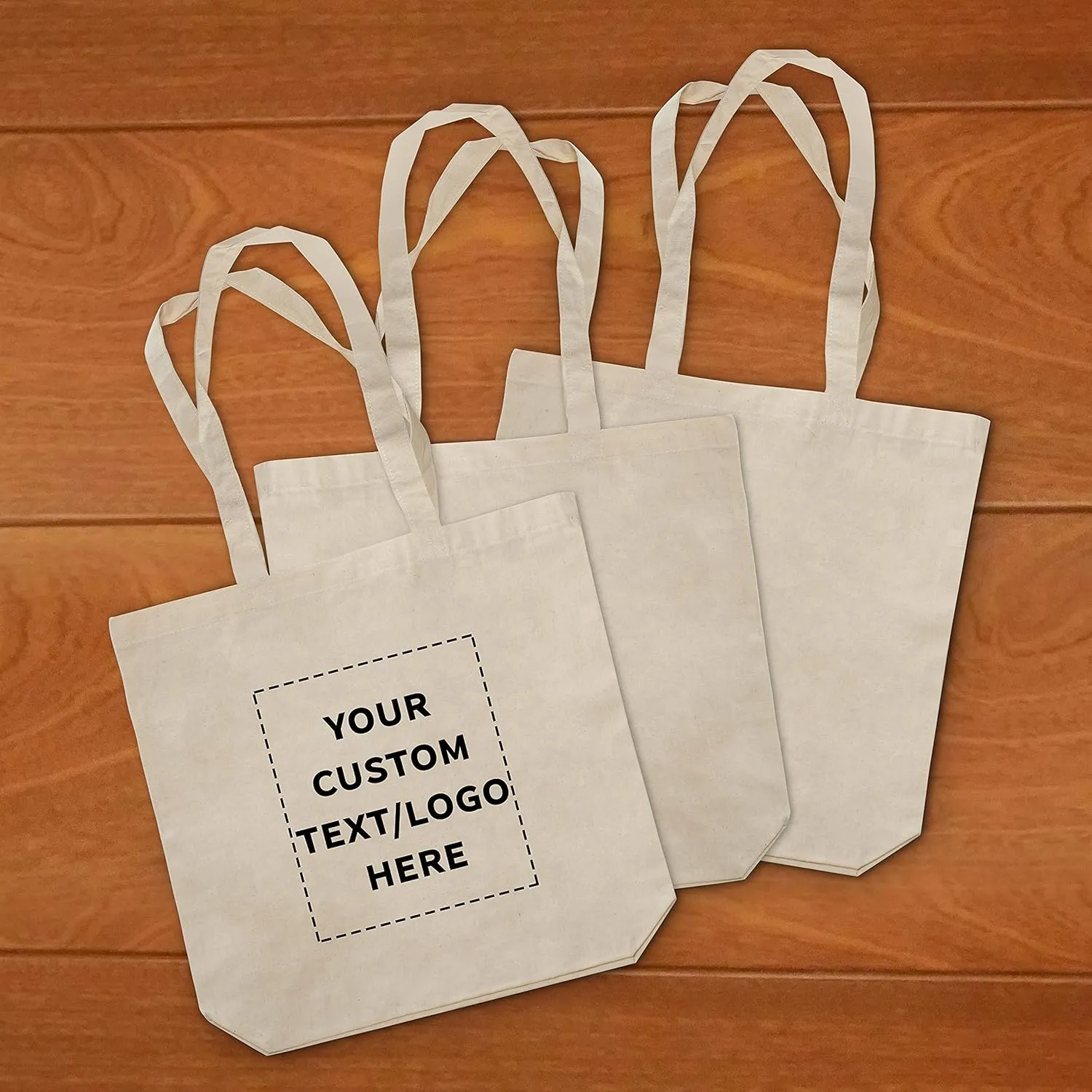 DISCOUNT PROMOS Custom Cotton Tote Bags (Set of 10) - Personalized, Reusable & Eco-Friendly - Perfect for Grocery, Promotions, Branding - Natural Color, 13.5"X14.25", 5 OZ Cotton
