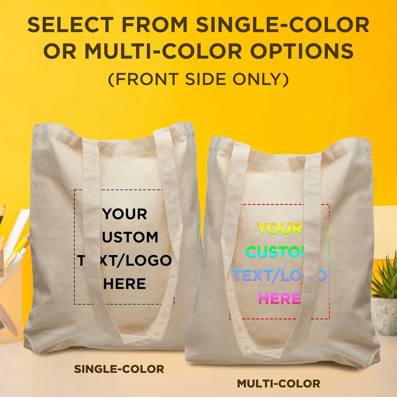 DISCOUNT PROMOS Custom Cotton Tote Bags (Set of 10) - Personalized, Reusable & Eco-Friendly - Perfect for Grocery, Promotions, Branding - Natural Color, 13.5"X14.25", 5 OZ Cotton