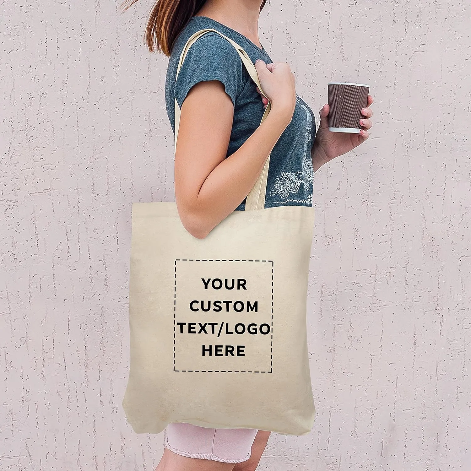 DISCOUNT PROMOS Custom Cotton Tote Bags (Set of 10) - Personalized, Reusable & Eco-Friendly - Perfect for Grocery, Promotions, Branding - Natural Color, 13.5"X14.25", 5 OZ Cotton