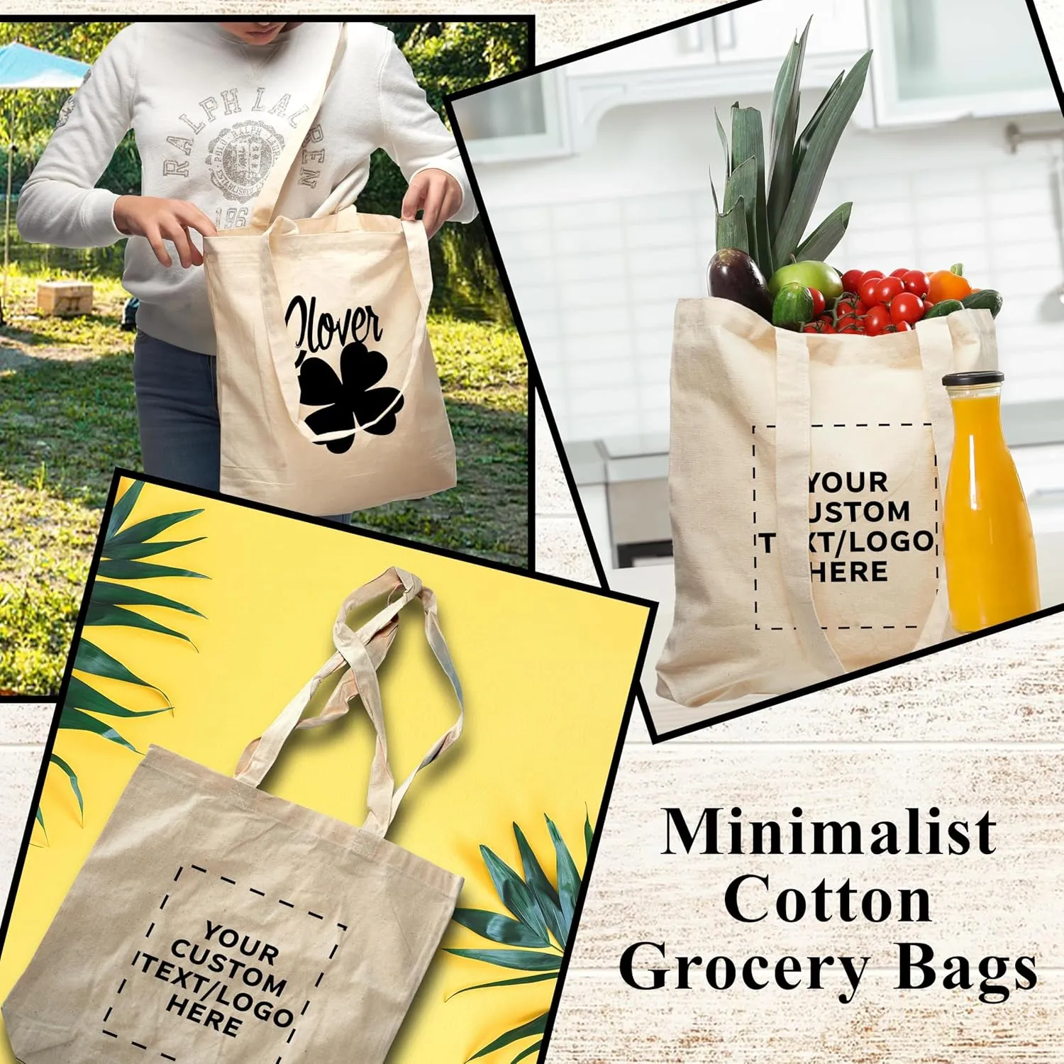 DISCOUNT PROMOS Custom Cotton Tote Bags (Set of 10) - Personalized, Reusable & Eco-Friendly - Perfect for Grocery, Promotions, Branding - Natural Color, 13.5"X14.25", 5 OZ Cotton