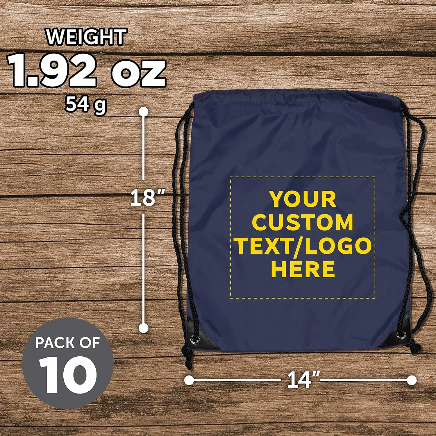 DISCOUNT PROMOS Custom Drawstring Backpack with Black Trim Set of 10, Personalized Bulk Pack - Water Resistant, Perfect for Gym, Camping, Beach, Outdoor Sports - Navy Blue
