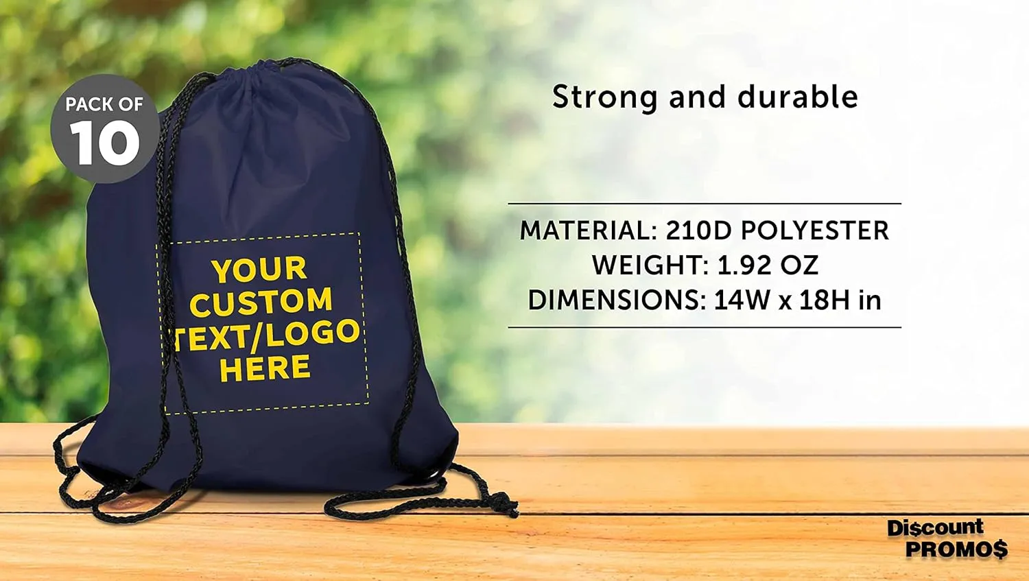 DISCOUNT PROMOS Custom Drawstring Backpack with Black Trim Set of 10, Personalized Bulk Pack - Water Resistant, Perfect for Gym, Camping, Beach, Outdoor Sports - Navy Blue