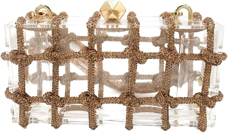 DJBM Clear Acrylic Clutch Sparkle Rhinestone Evening Bag Glitter Crystal-Embellished Rope Knot Handbag Purse for Party Prom