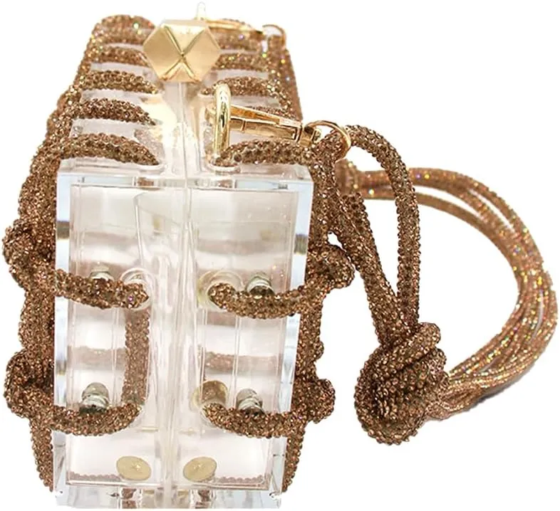 DJBM Clear Acrylic Clutch Sparkle Rhinestone Evening Bag Glitter Crystal-Embellished Rope Knot Handbag Purse for Party Prom