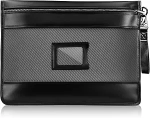 Document Pouch for Business Men & Women, Money Bags with Zipper for Cash, Carbon Fiber File Document Bag for Accountant Lawyer, Tablet,Wallet, Passports, Medicine, Black