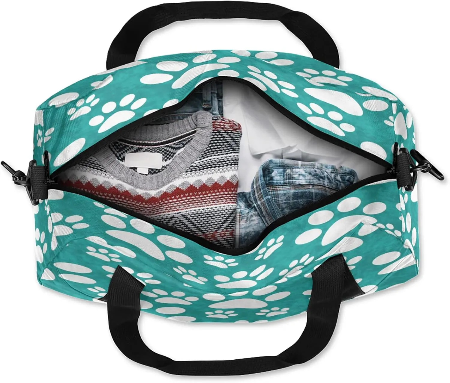 Dog Paw Prints Pattern Kids Duffel Bag Lightweight Waterproof Sports Gym Bag with Front Zipper Pocket Foldable Weekender Overnight Bag for School Practice Gymnastic Ballet