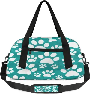 Dog Paw Prints Pattern Kids Duffel Bag Lightweight Waterproof Sports Gym Bag with Front Zipper Pocket Foldable Weekender Overnight Bag for School Practice Gymnastic Ballet