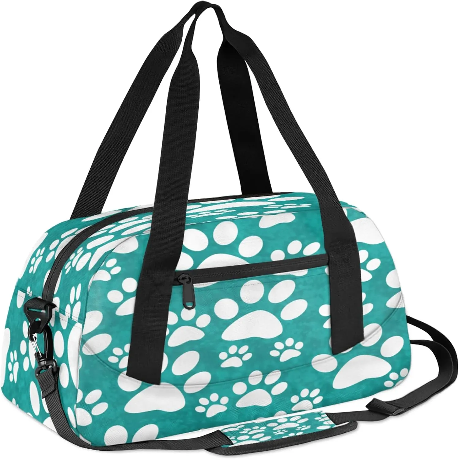 Dog Paw Prints Pattern Kids Duffel Bag Lightweight Waterproof Sports Gym Bag with Front Zipper Pocket Foldable Weekender Overnight Bag for School Practice Gymnastic Ballet