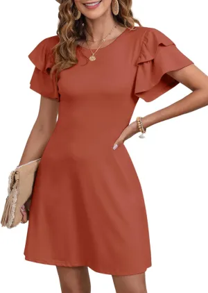 Dokotoo Women 2025 Summer Ruffle Edge Sleeve Dresses Floral Casual Beach Mini Dress with Pocket