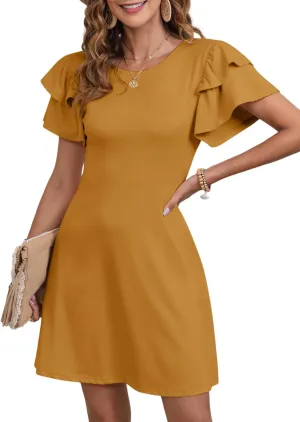 Dokotoo Women 2025 Summer Ruffle Edge Sleeve Dresses Floral Casual Beach Mini Dress with Pocket