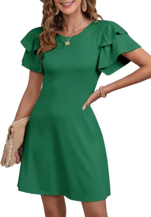 Dokotoo Women 2025 Summer Ruffle Edge Sleeve Dresses Floral Casual Beach Mini Dress with Pocket