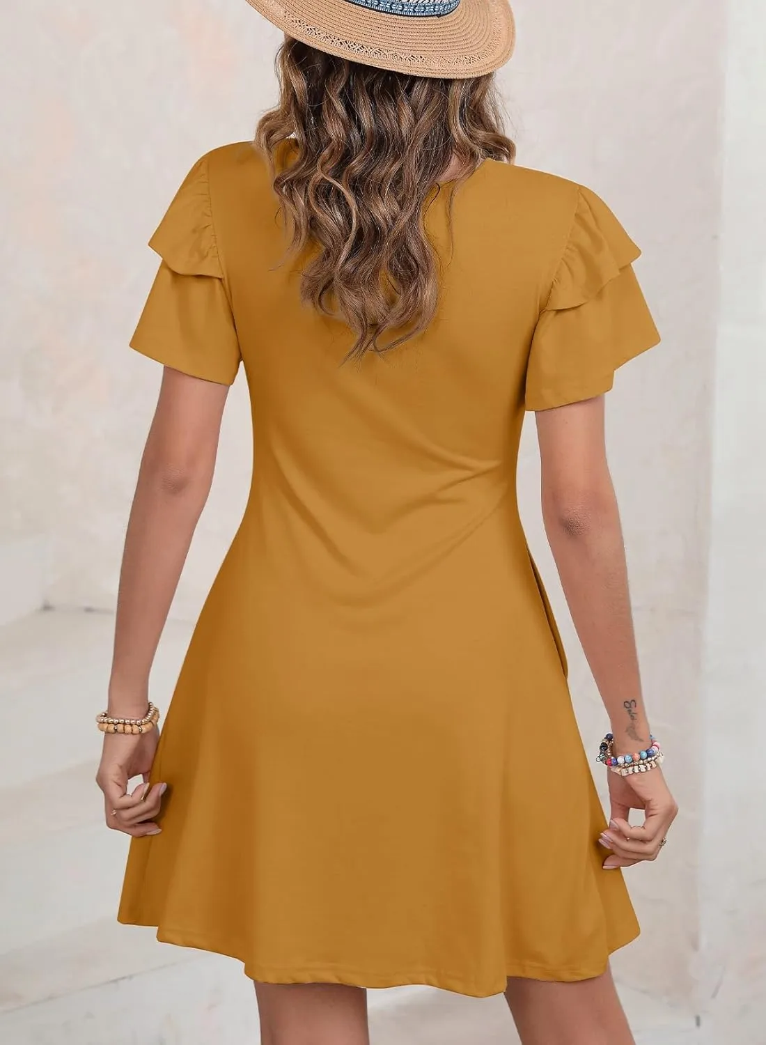 Dokotoo Women 2025 Summer Ruffle Edge Sleeve Dresses Floral Casual Beach Mini Dress with Pocket