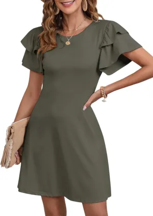 Dokotoo Women 2025 Summer Ruffle Edge Sleeve Dresses Floral Casual Beach Mini Dress with Pocket
