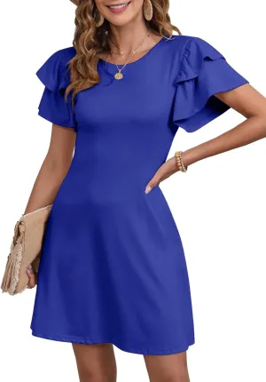 Dokotoo Women 2025 Summer Ruffle Edge Sleeve Dresses Floral Casual Beach Mini Dress with Pocket