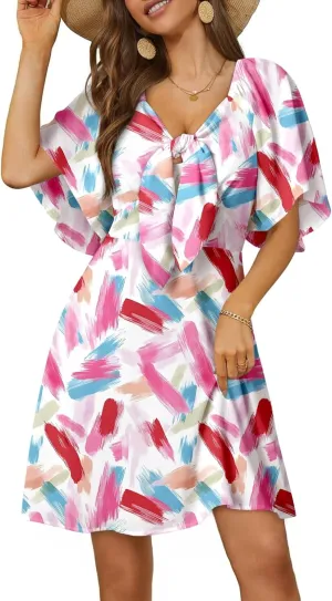 Dokotoo Womens Dresses 2025 Spring Summer Deep V Neck Elegant Bow tie Mini Dress S-XL