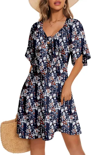Dokotoo Womens Dresses 2025 Spring Summer Deep V Neck Elegant Bow tie Mini Dress S-XL