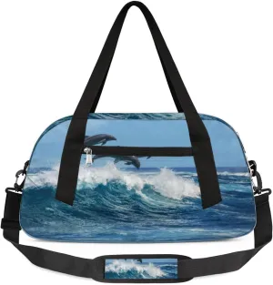 Dolphins Duffel Bag for Women Men Travel Bag Small Gym Bag Waterproof Workout Overnight Tote Bag for Sport Dance Weekend Yoga