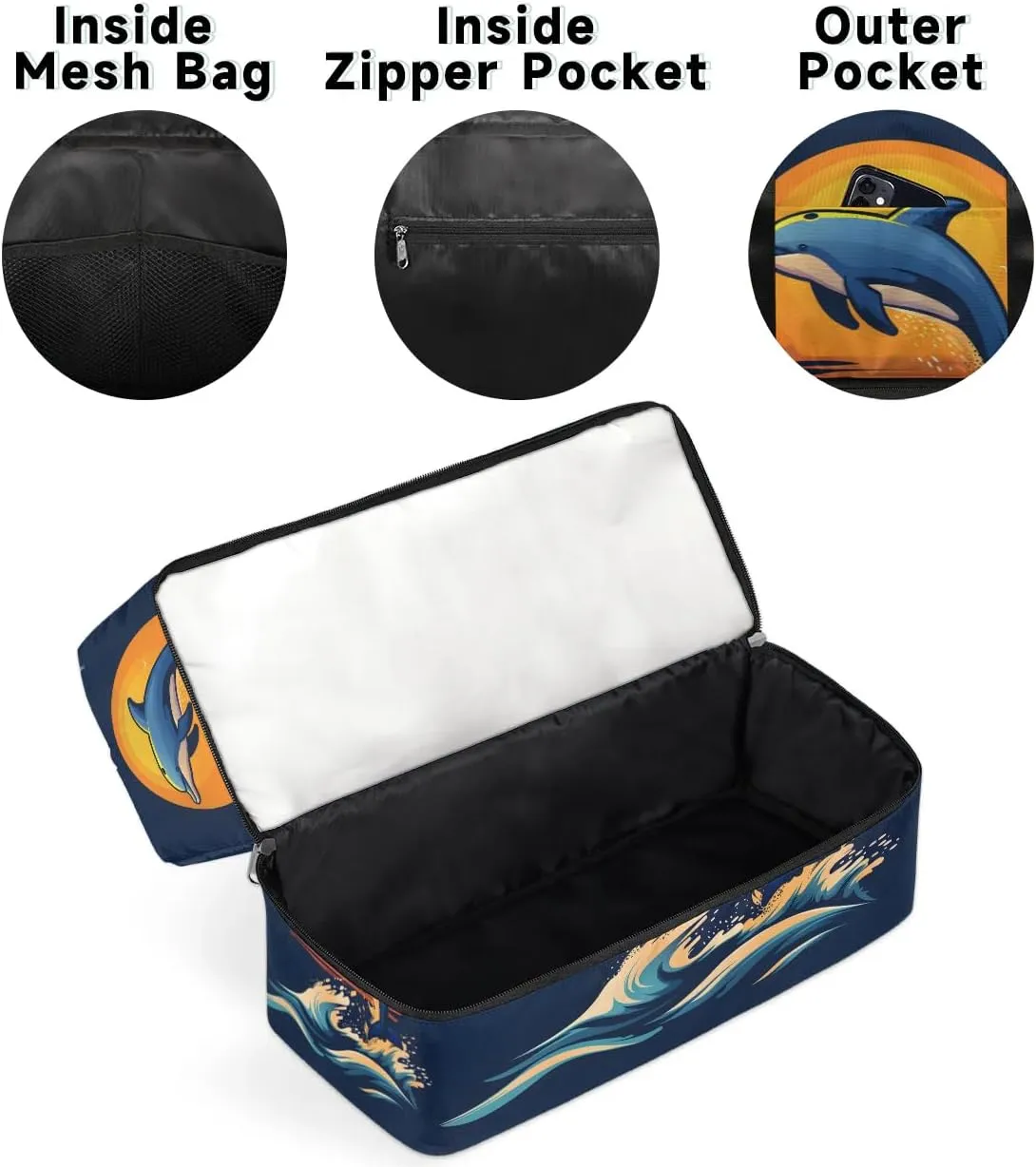 Dolphins Ocean Sun Travel Duffel Bag Dry Wet Separated Sports Tote Travel Duffle Bag Gym Workout Bag Women Travel Duffel Bag for Women, Travel, Gym, Work