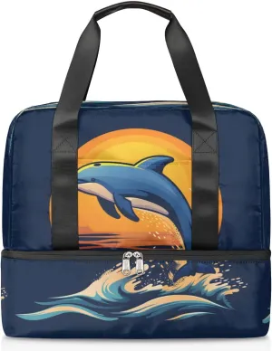 Dolphins Ocean Sun Travel Duffel Bag Dry Wet Separated Sports Tote Travel Duffle Bag Gym Workout Bag Women Travel Duffel Bag for Women, Travel, Gym, Work