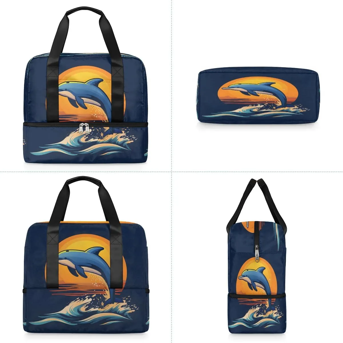 Dolphins Ocean Sun Travel Duffel Bag Dry Wet Separated Sports Tote Travel Duffle Bag Gym Workout Bag Women Travel Duffel Bag for Women, Travel, Gym, Work