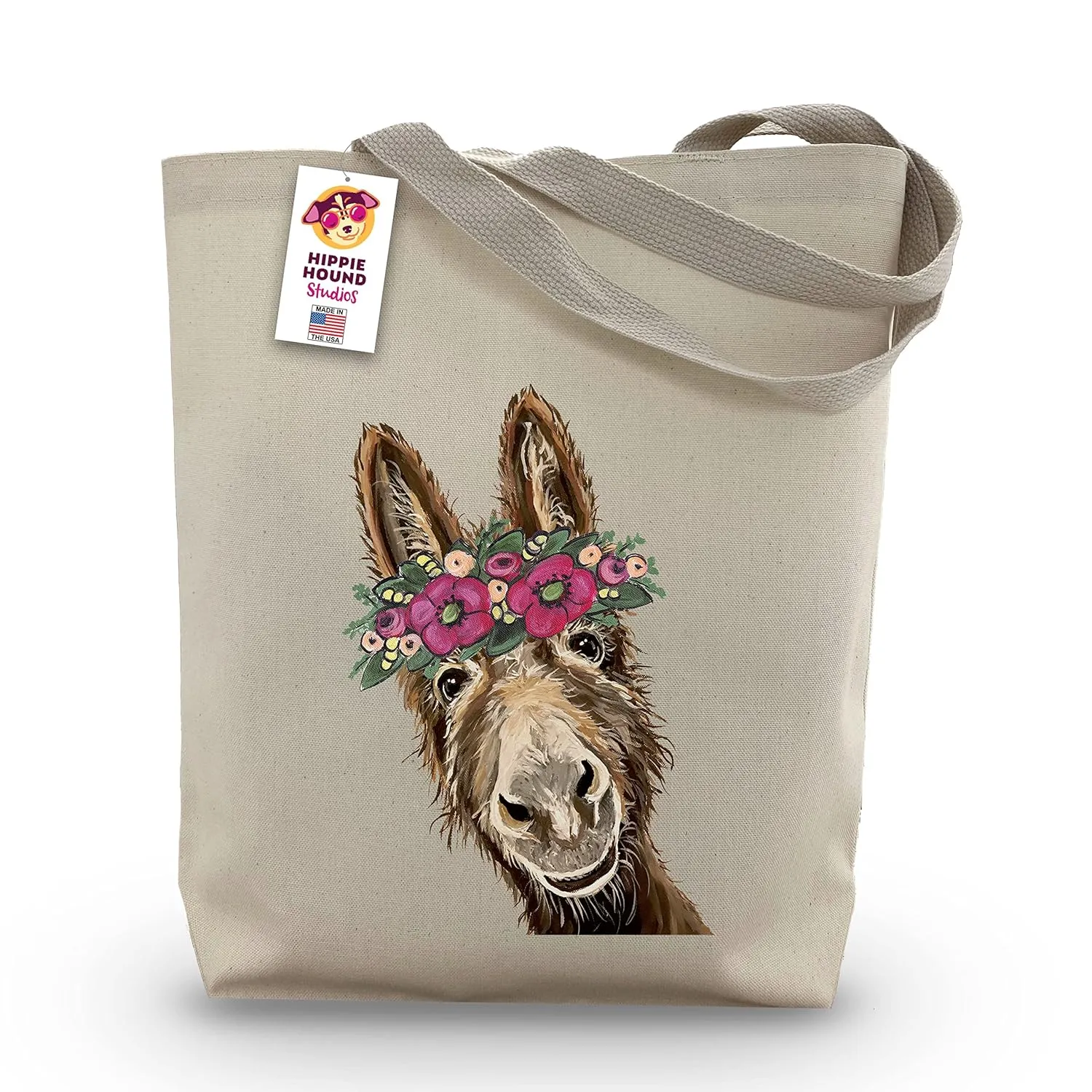 Donkey Tote Bag - Donkey Lover Gift - Flower Crown donkey Totes -Handmade Totes - Donkey Canvas Totes - Cute Donkey Reusable Shopping Bag - Donkey Christmas Gift - Grocery Bag - Beach Bag